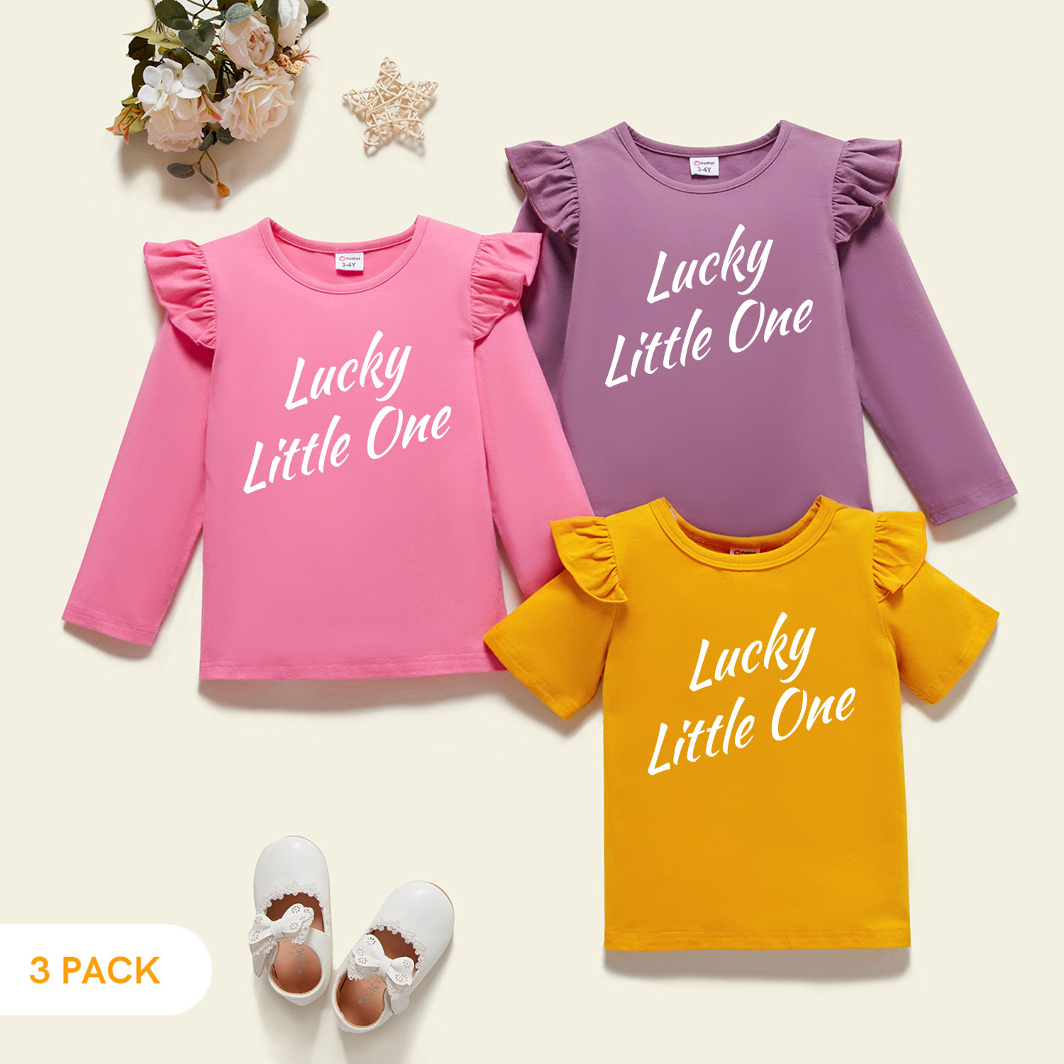

3-Pack Toddler Girl Graphic Flutter-sleeve Tee Set