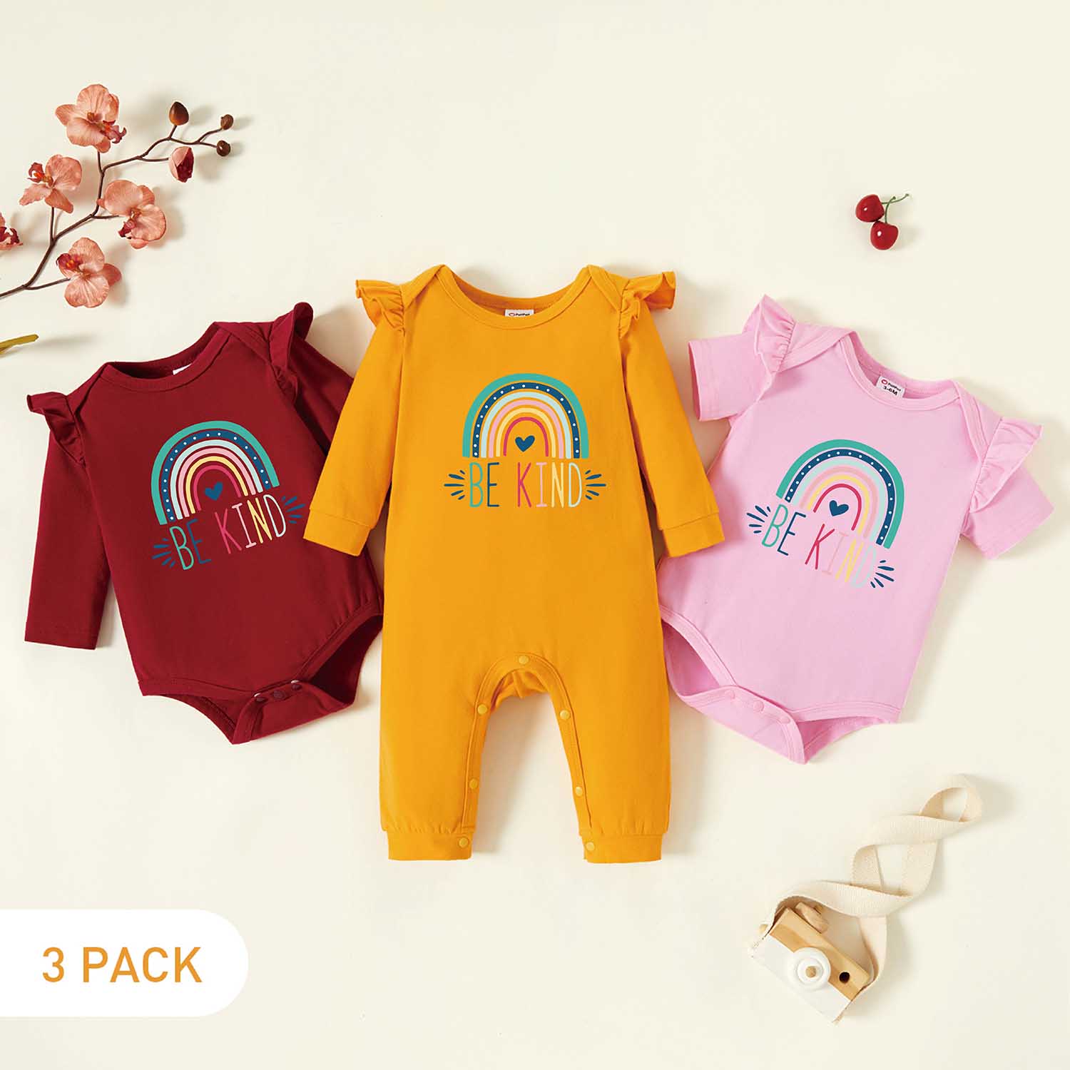 

3-Pack Baby Graphic Flutter-sleeve Romper and Jumpsuit Set