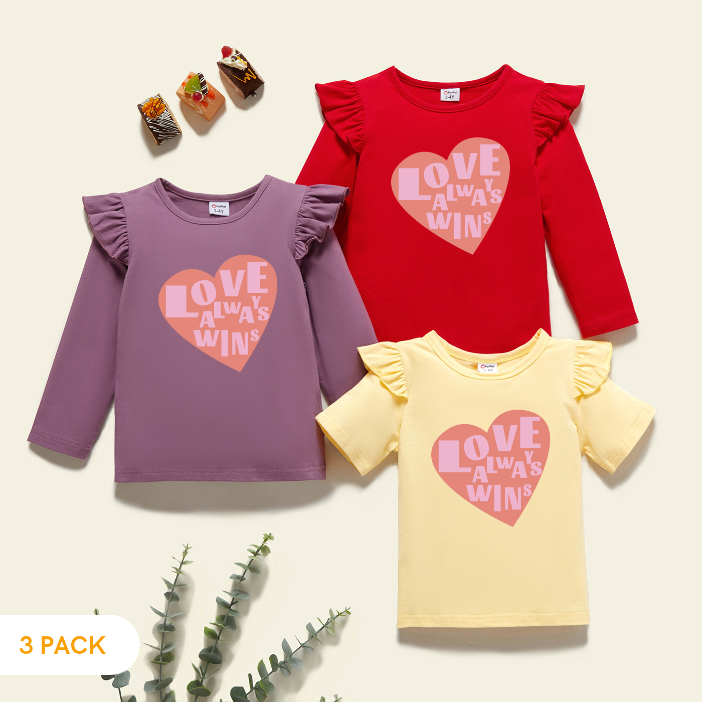 

3-Pack Toddler Girl Graphic Flutter-sleeve Tee Set