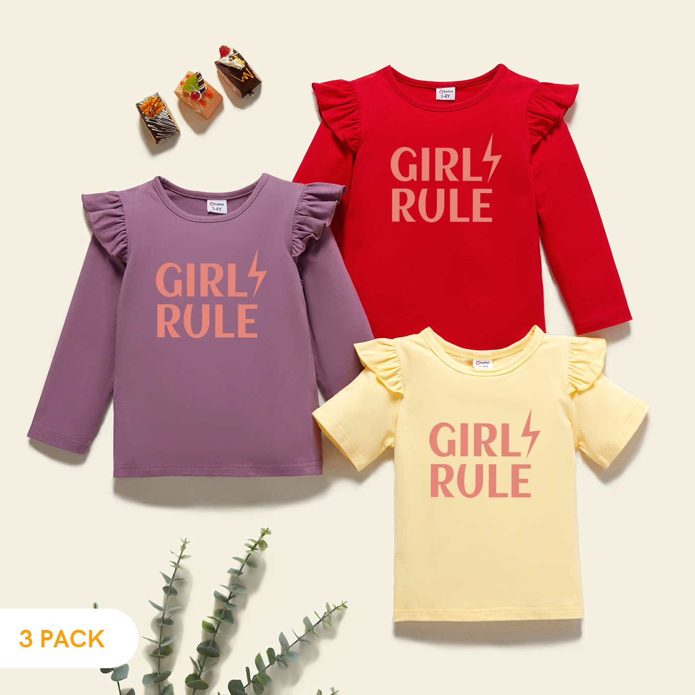 

3-Pack Toddler Girl Graphic Flutter-sleeve Tee Set