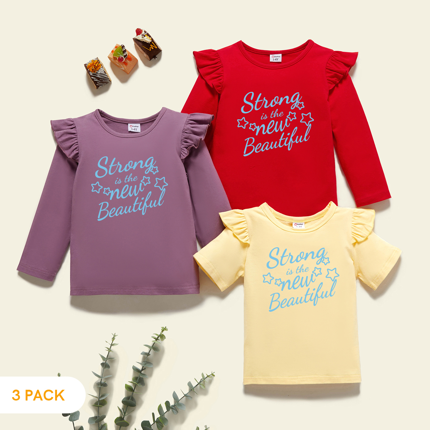 

3-Pack Toddler Girl Graphic Flutter-sleeve Tee Set