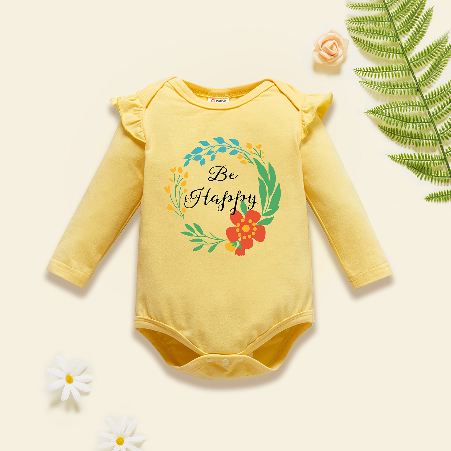 

Baby Graphic Flutter-sleeve Long-sleeve Romper