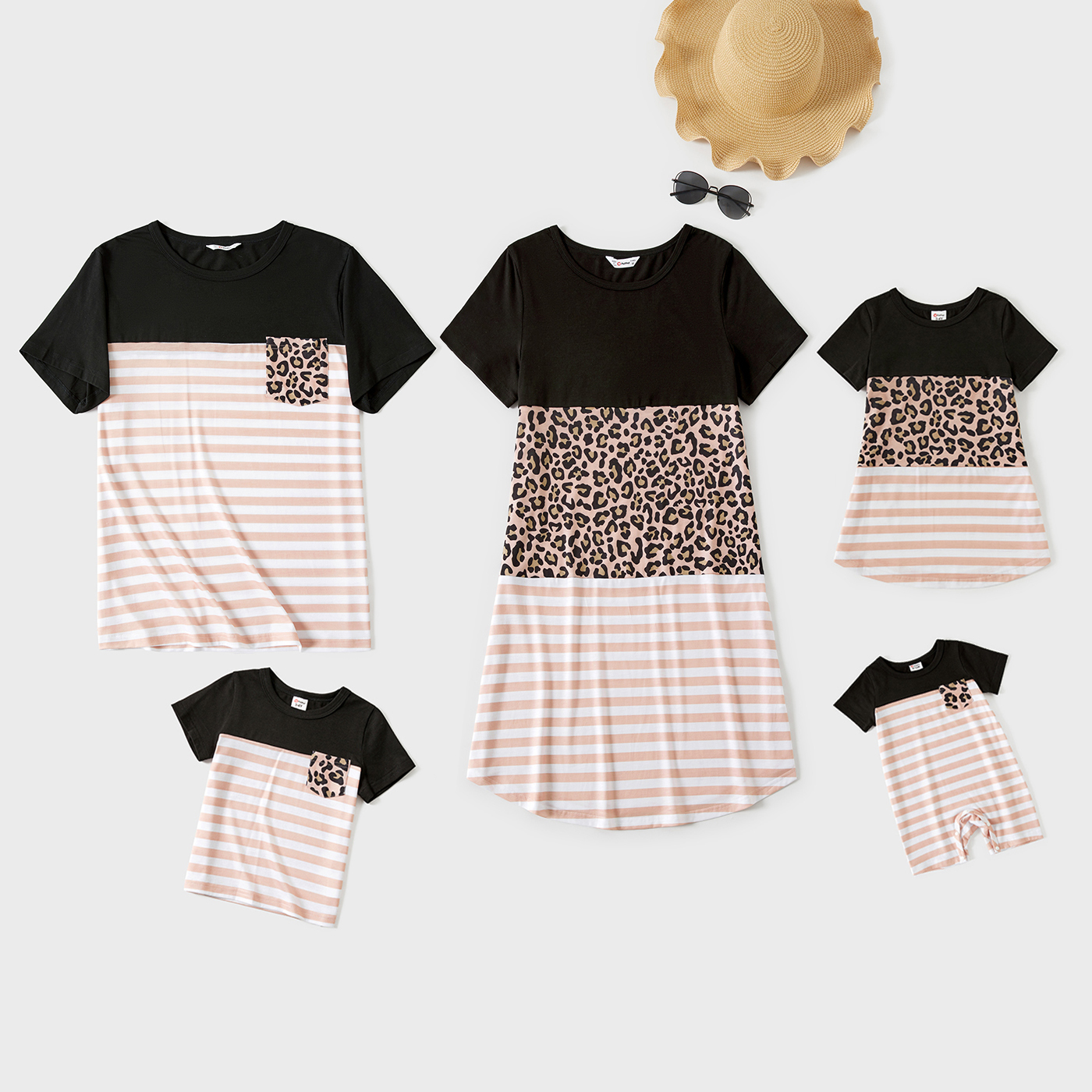 

Stripe and Leopard Print Colorblock Splicing Family Matching Sets
