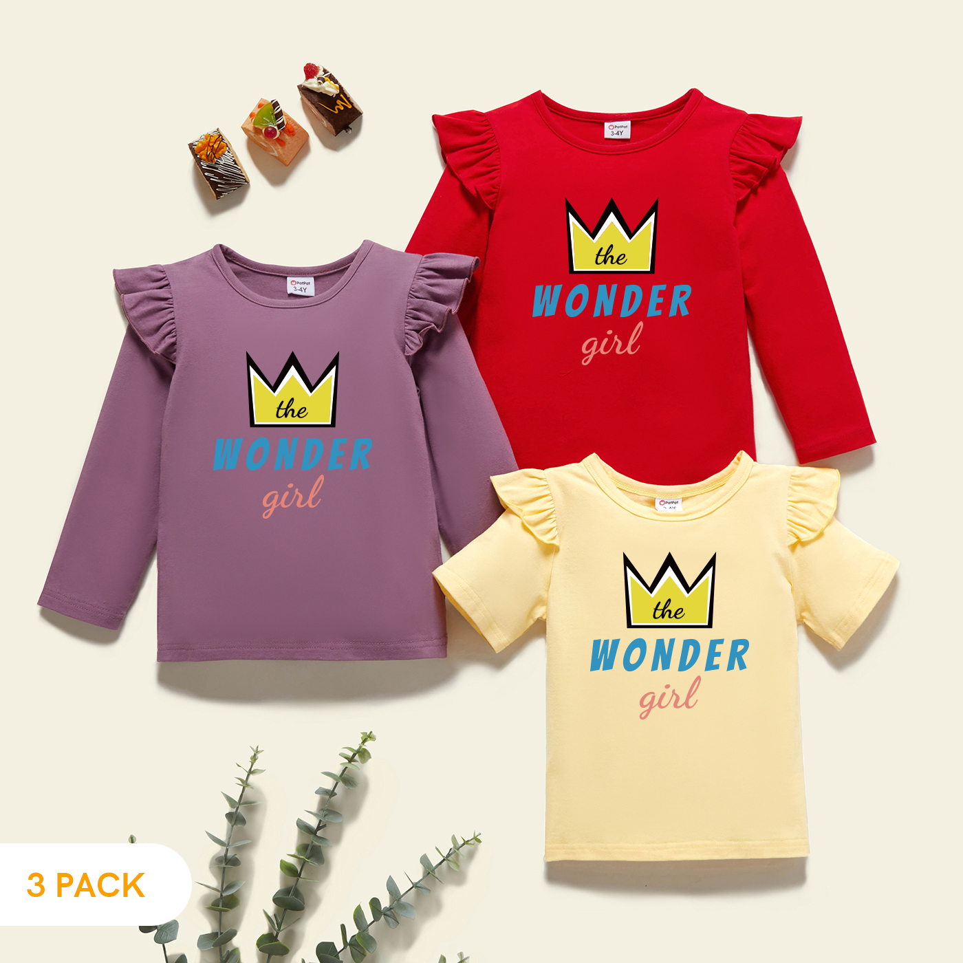 

3-Pack Toddler Girl Graphic Flutter-sleeve Tee Set