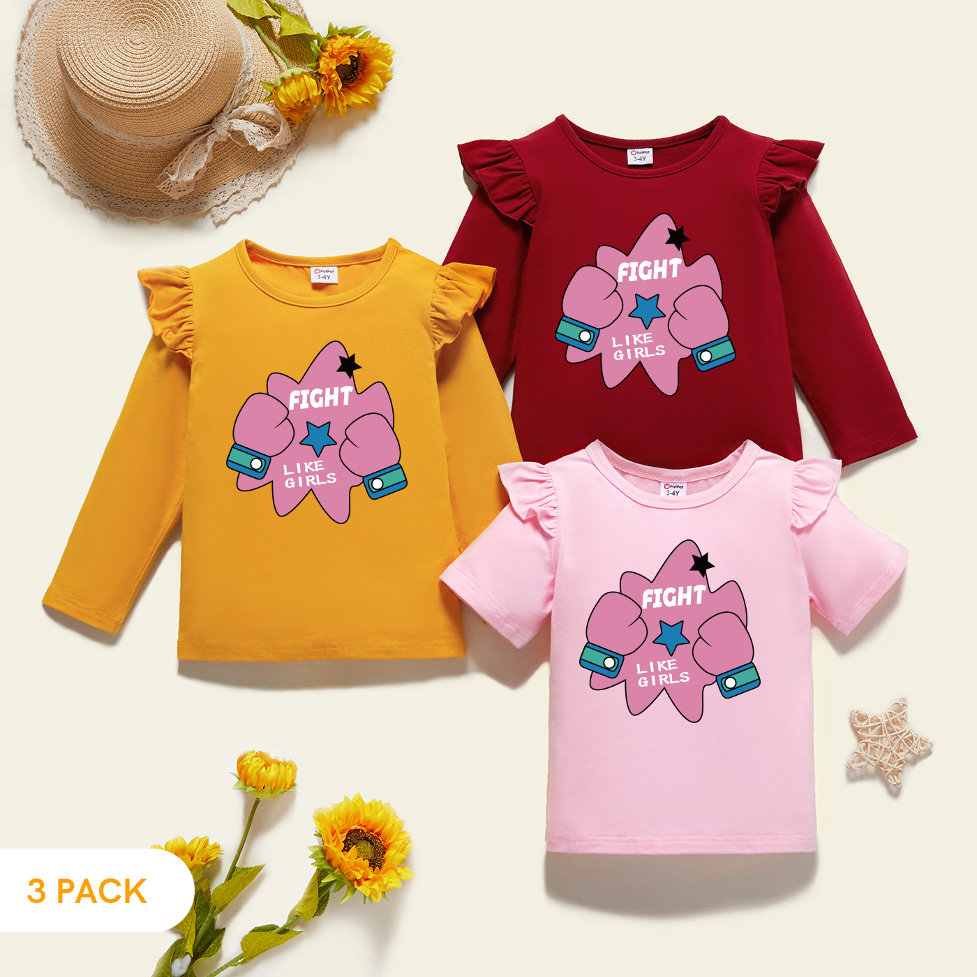 

3-Pack Toddler Girl Graphic Flutter-sleeve Tee Set