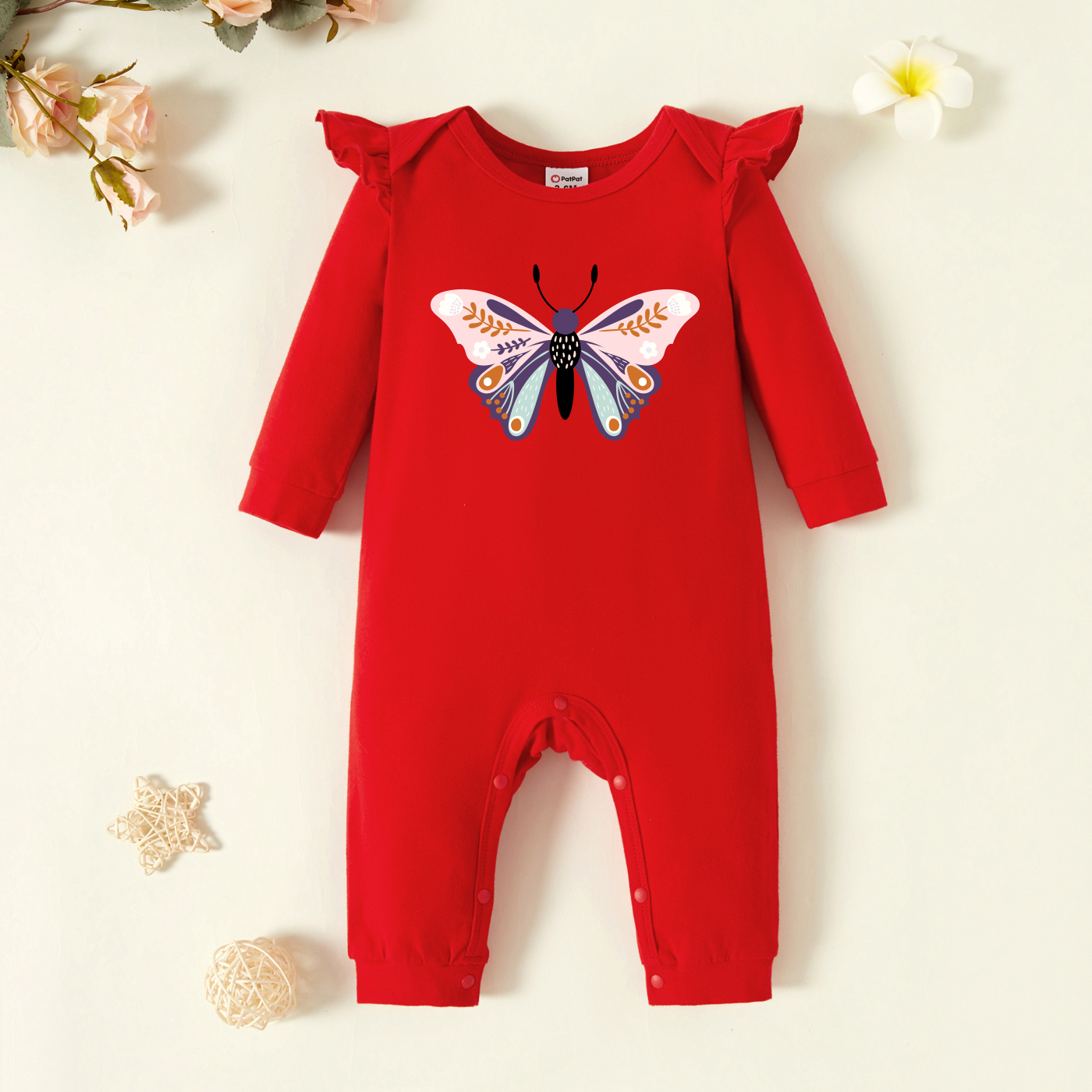 

Baby Girl Graphic Butterfly Print Long-sleeve Jumpsuit