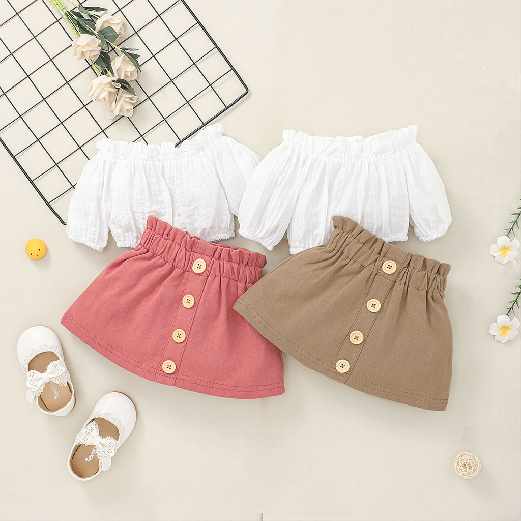 

2pcs Off Shoulder White and Pink Baby Set
