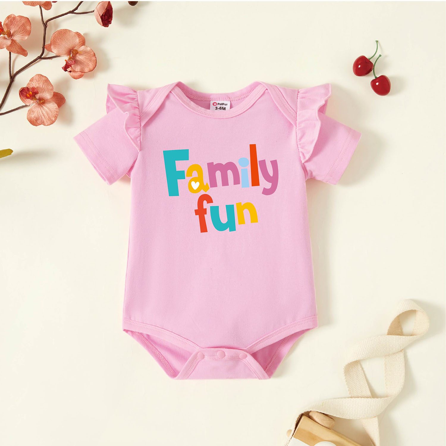 

Baby Graphic Flutter-sleeve Light pink Short-sleeve Romper