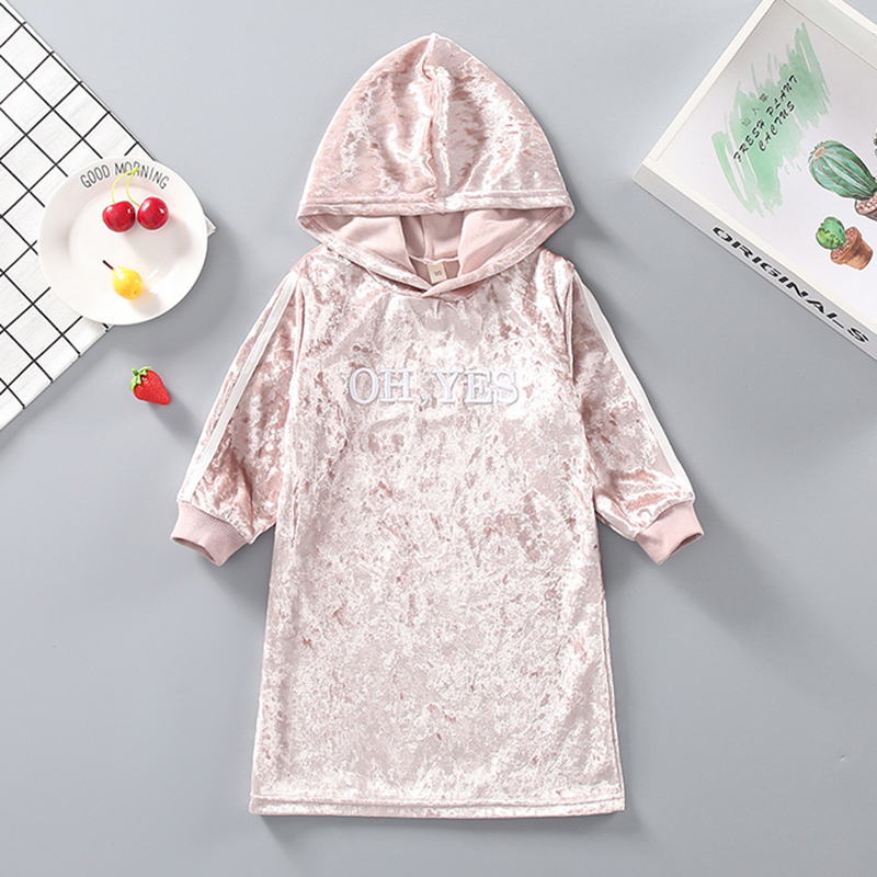 

Toddler Girl Letter Embroidery Hooded Velvet Dress