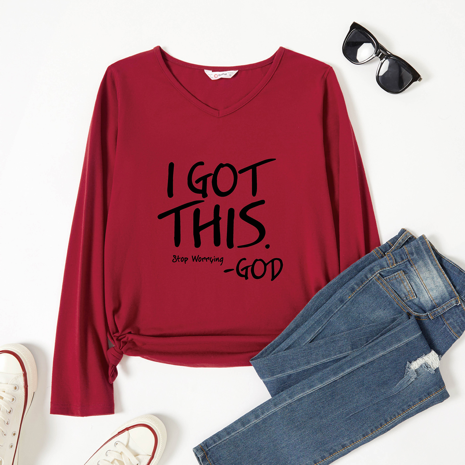 

Graphic Long-sleeve V Neck Tee for Women