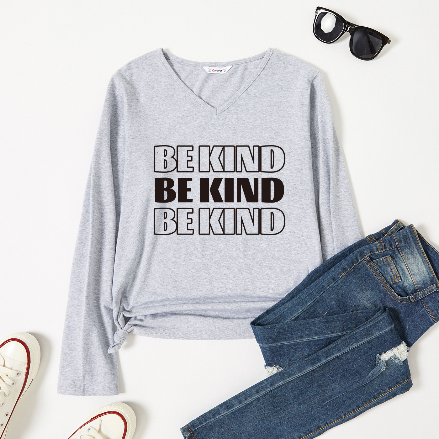 

Graphic Light gray Long-sleeve V Neck Tee for Women