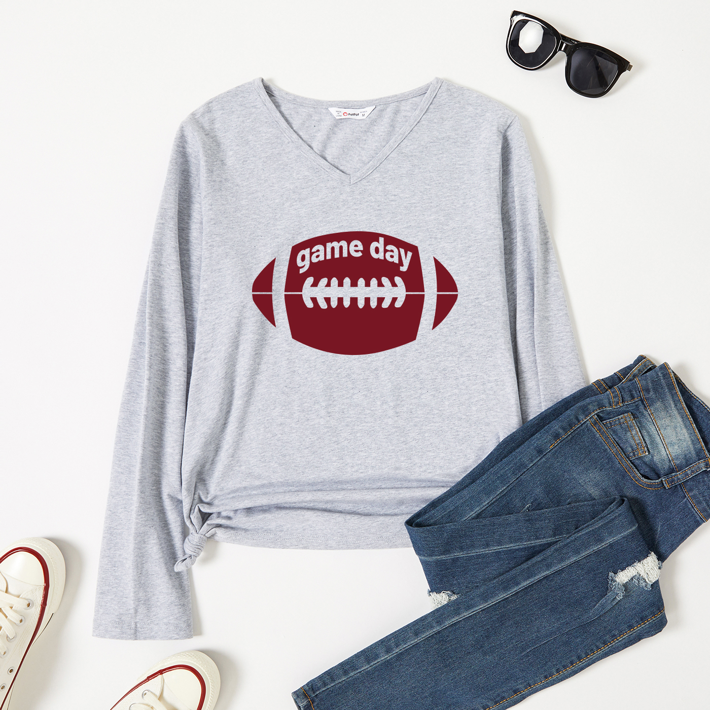 

Graphic Light gray Long-sleeve V Neck Tee for Women