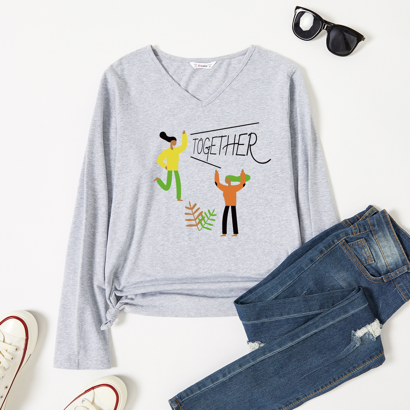 

Graphic Light gray Long-sleeve V Neck Tee for Women
