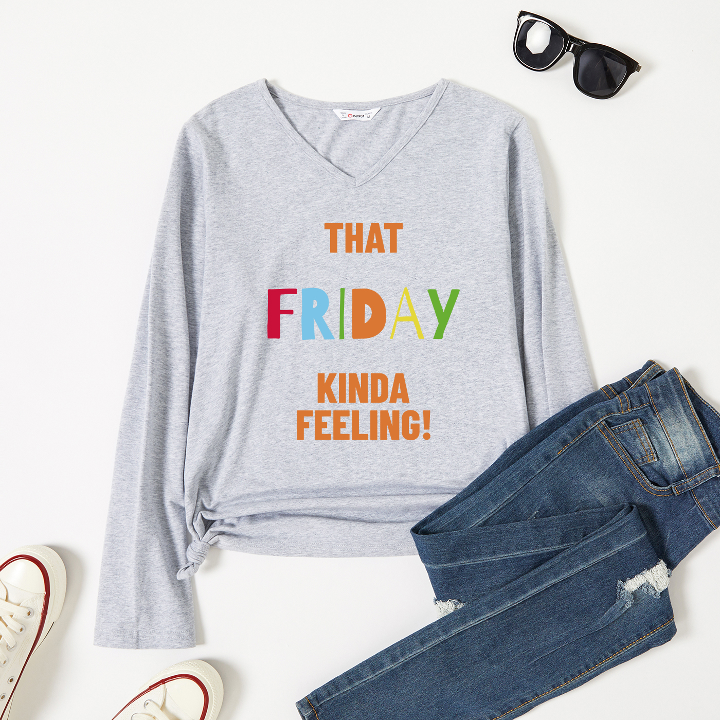 

Graphic Light gray Long-sleeve V Neck Tee for Women
