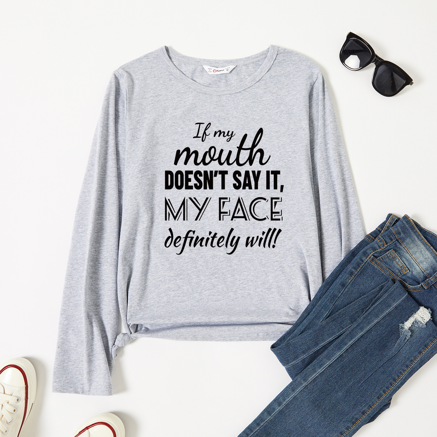

Women Graphic Letter Print Round-collar Long-sleeve Tee