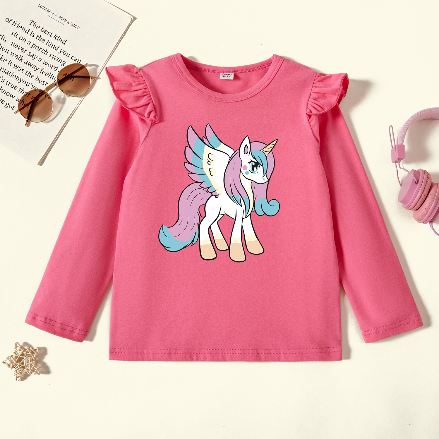 

Kid Girl Graphic Unicorn Print Ruffled Long-sleeve Tee