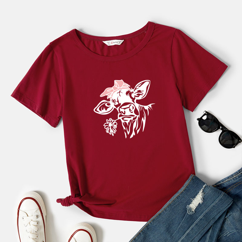 

Women Graphic Cow Print Round-collar Short-sleeve Tee