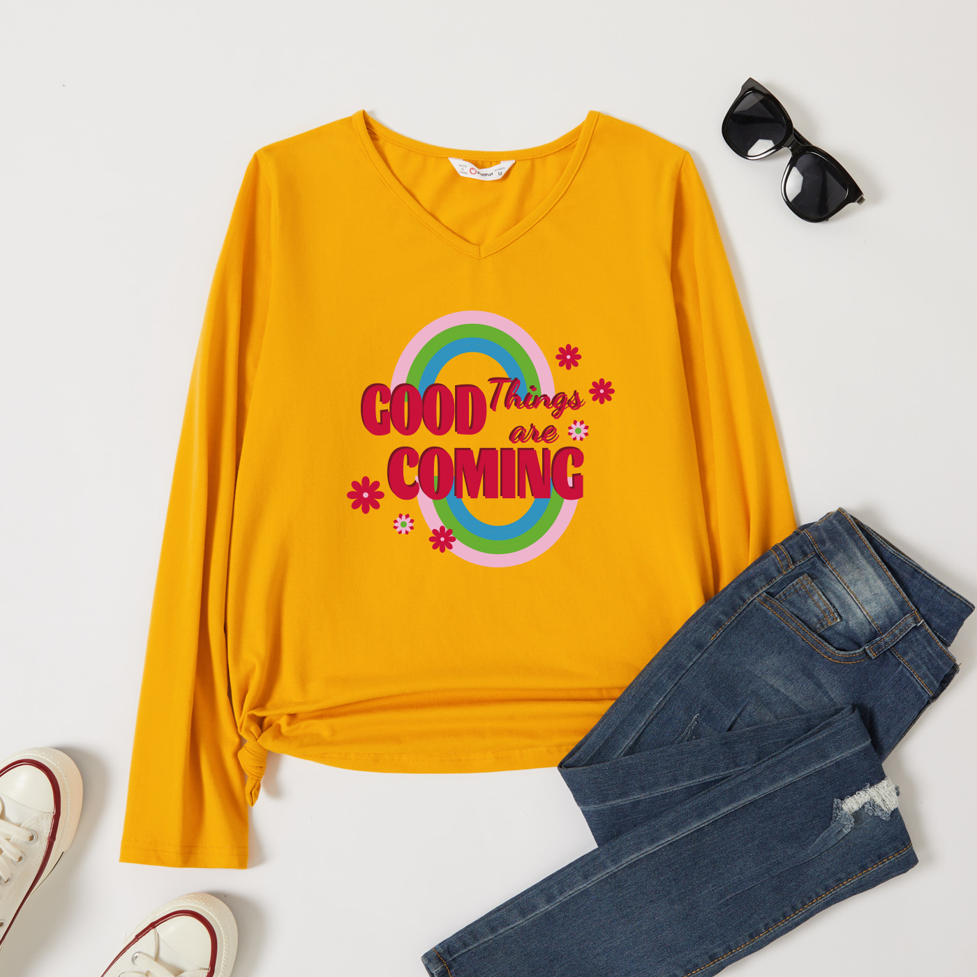 

Graphic Ginger Long-sleeve V Neck Tee for Women