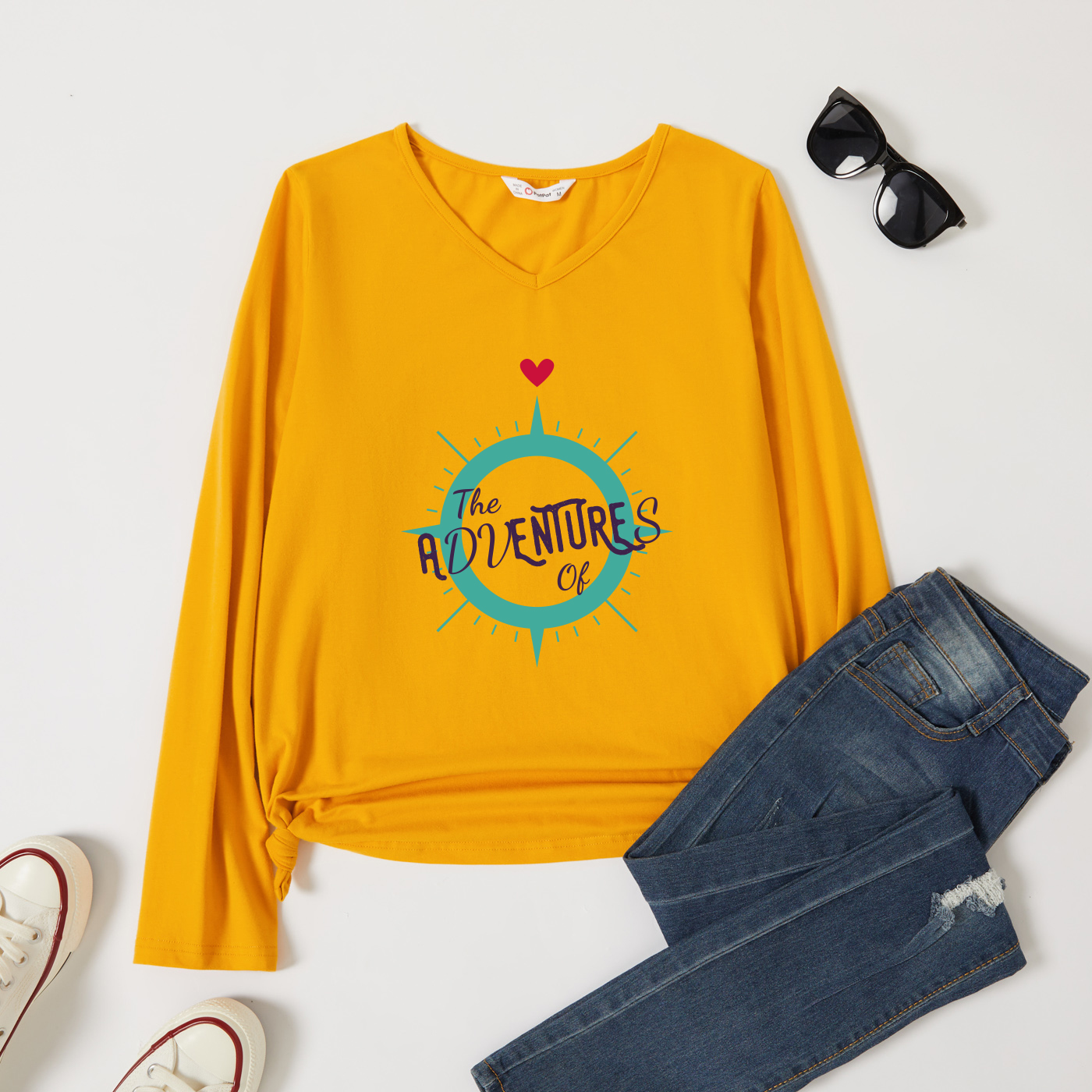 

Graphic Ginger Long-sleeve V Neck Tee for Women