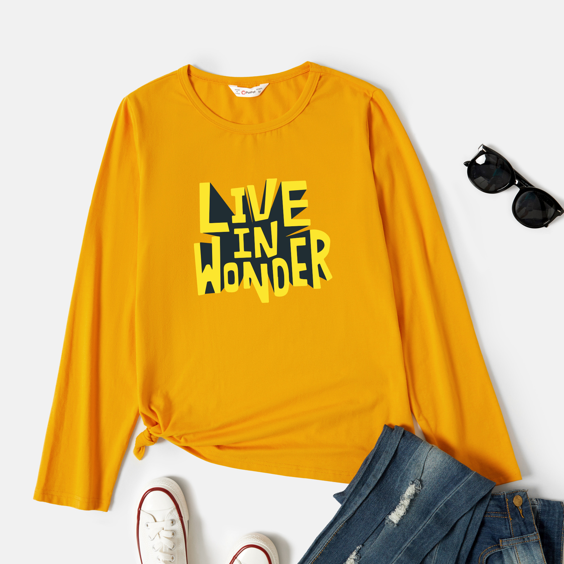 

Graphic Ginger Long-sleeve Round-collar Tee for Women