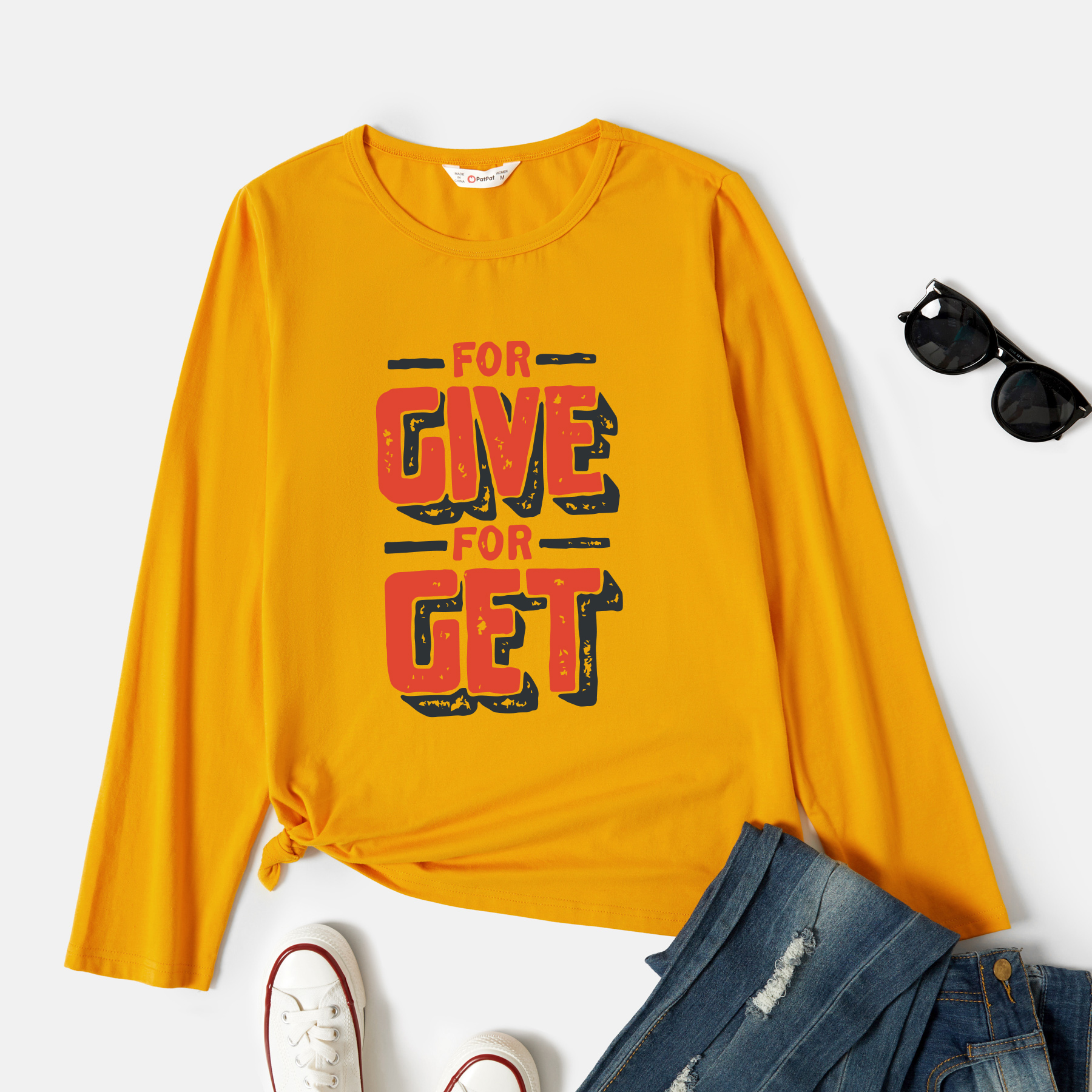 

Graphic Ginger Long-sleeve Round-collar Tee for Women