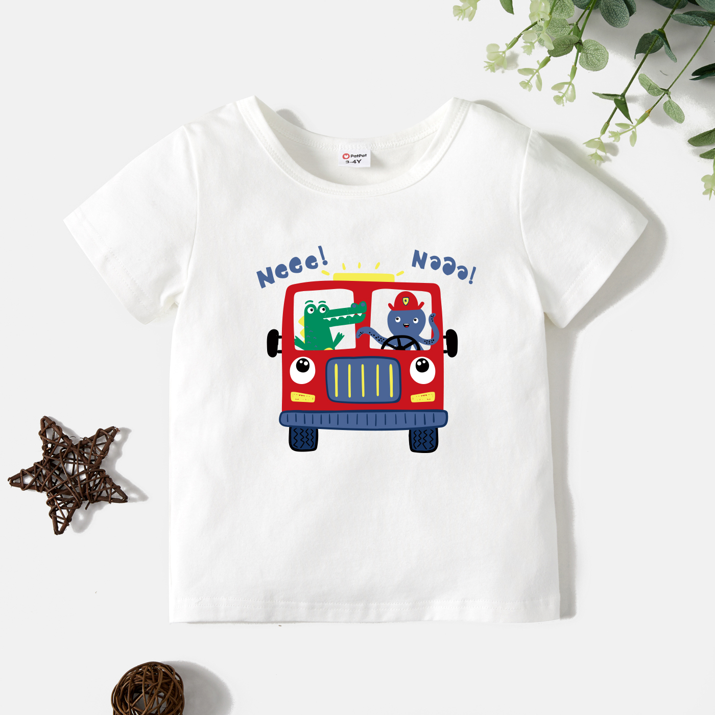 

Toddler Graphic Animal and Car and Letter Print Short-sleeve Tee
