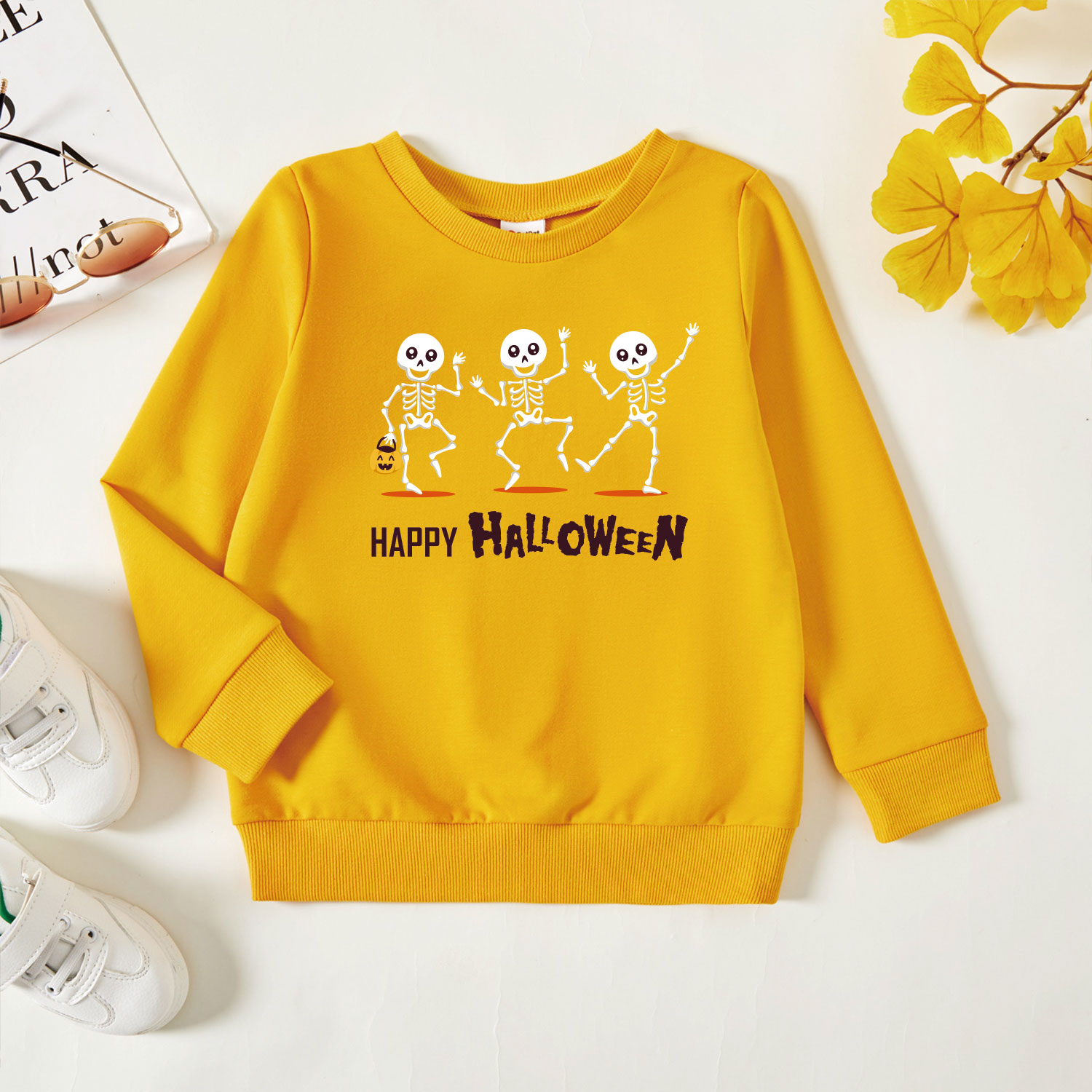 

Halloween Toddler Graphic Skeleton and Letter Print Long-sleeve Pullover