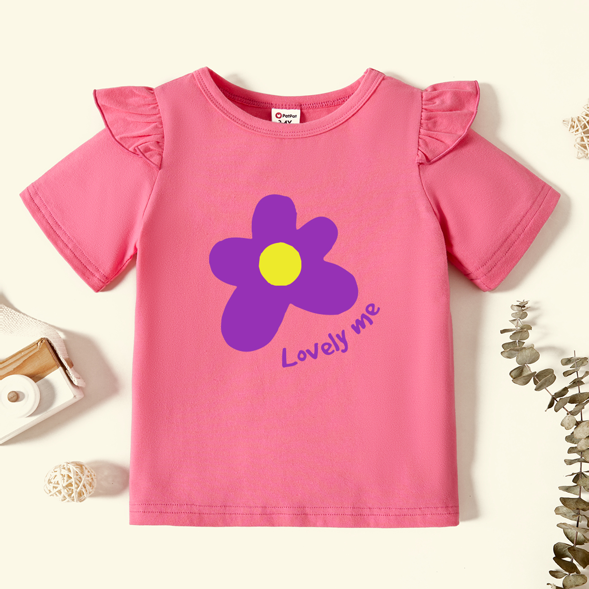 

Toddler Graphic Flutter-sleeve Deep pink Short-sleeve Tee
