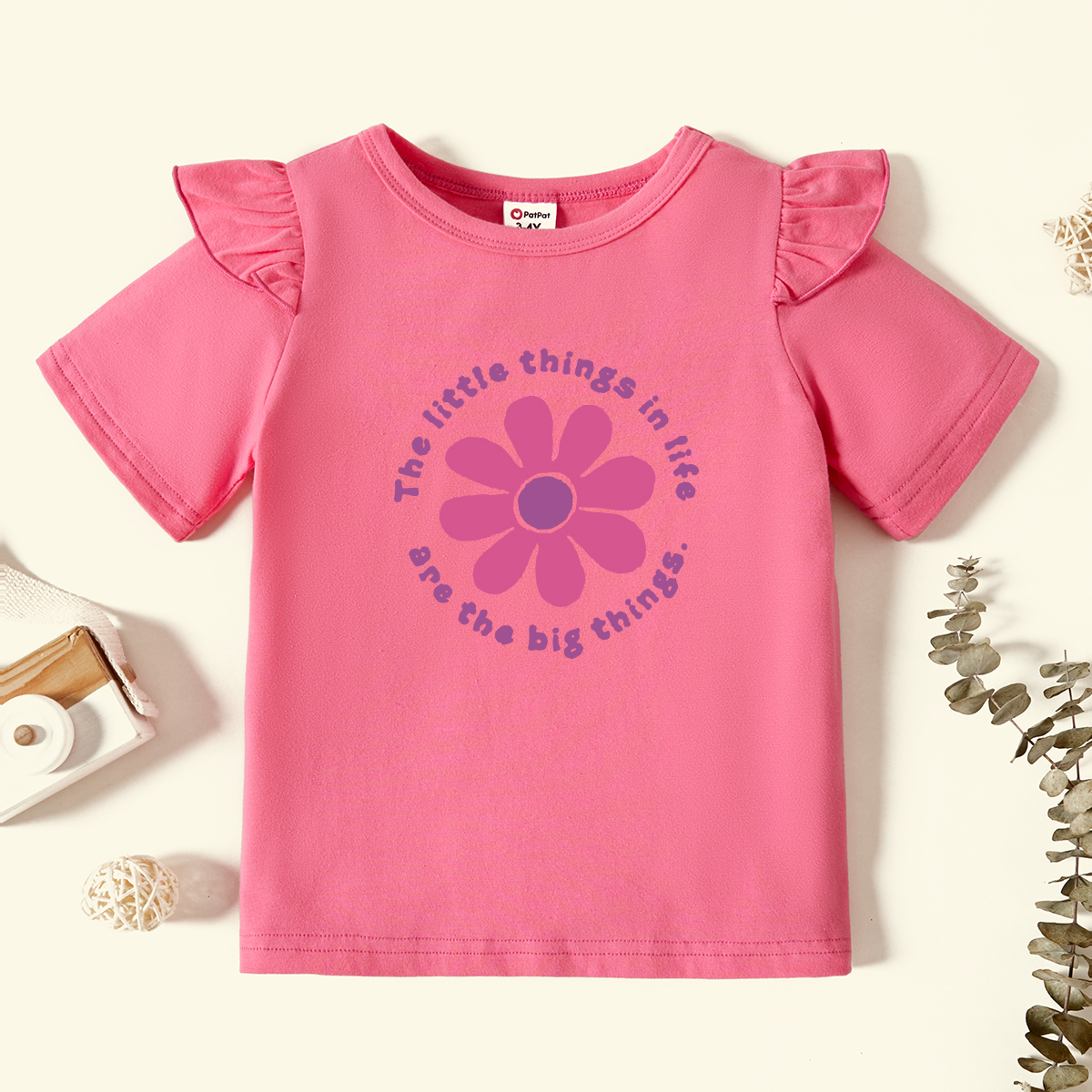

Toddler Graphic Flutter-sleeve Deep pink Short-sleeve Tee