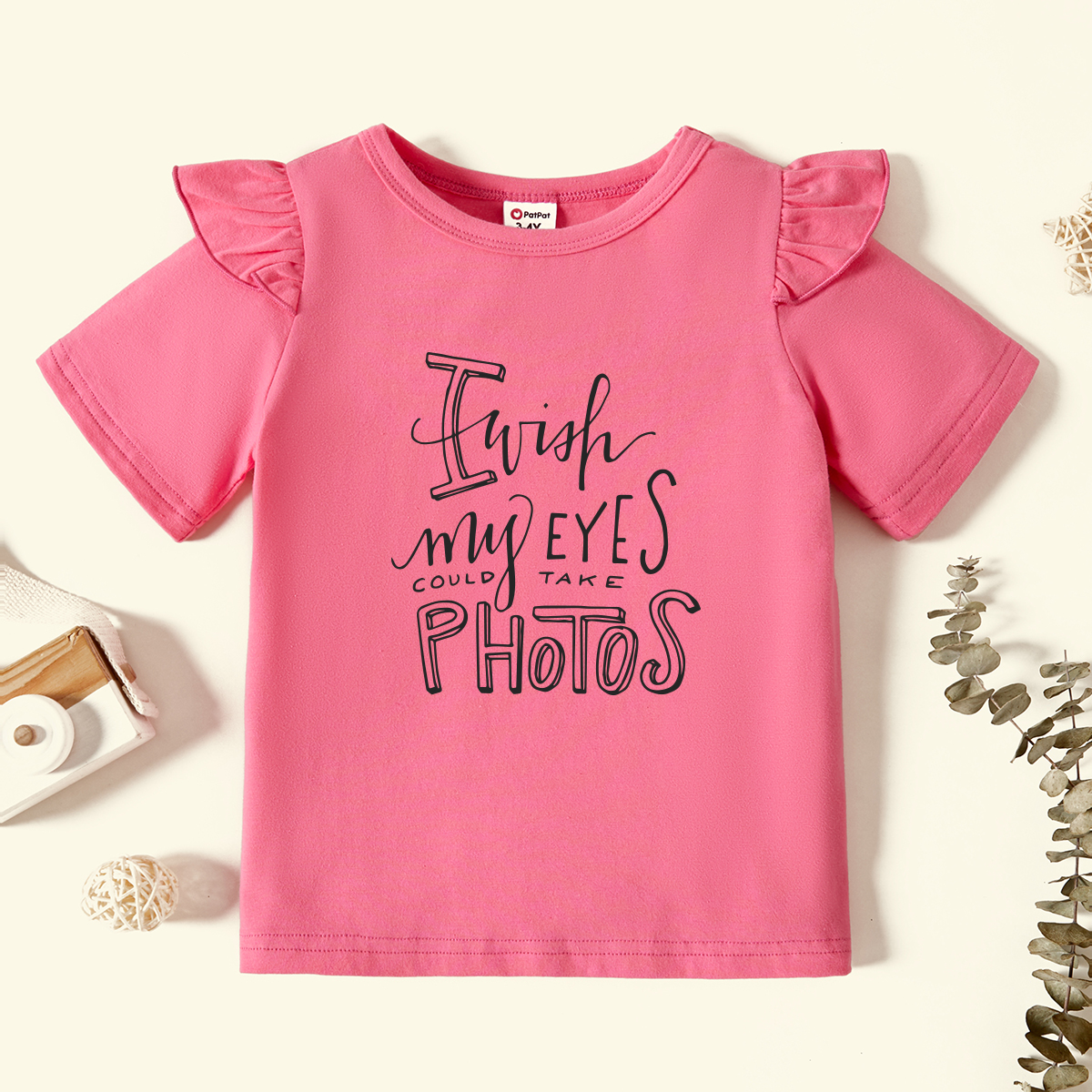 

Toddler Graphic Flutter-sleeve Deep pink Short-sleeve Tee