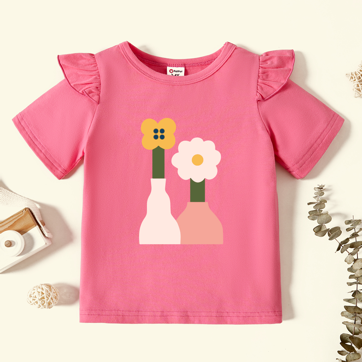 

Toddler Graphic Flutter-sleeve Deep pink Short-sleeve Tee