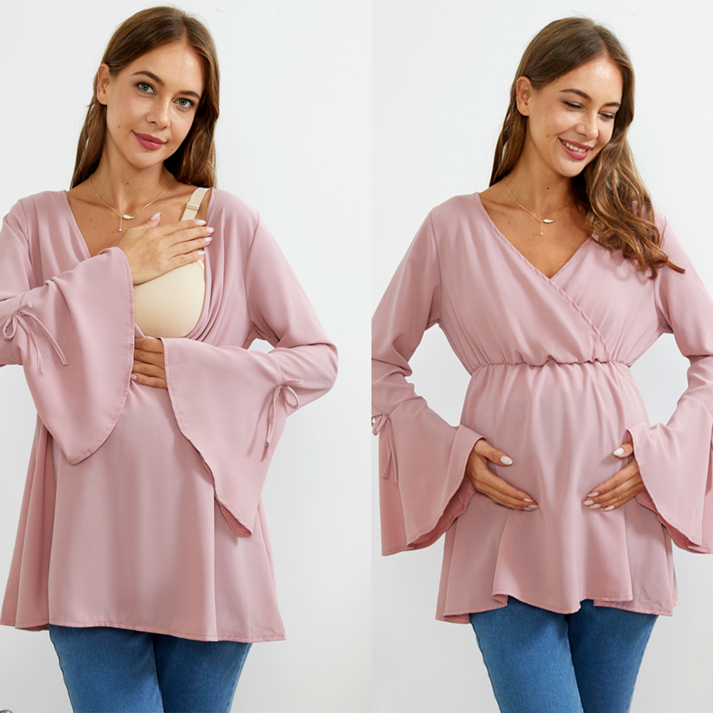 

Nursing Casual Solid V-neck Long-sleeve Nursing Tee