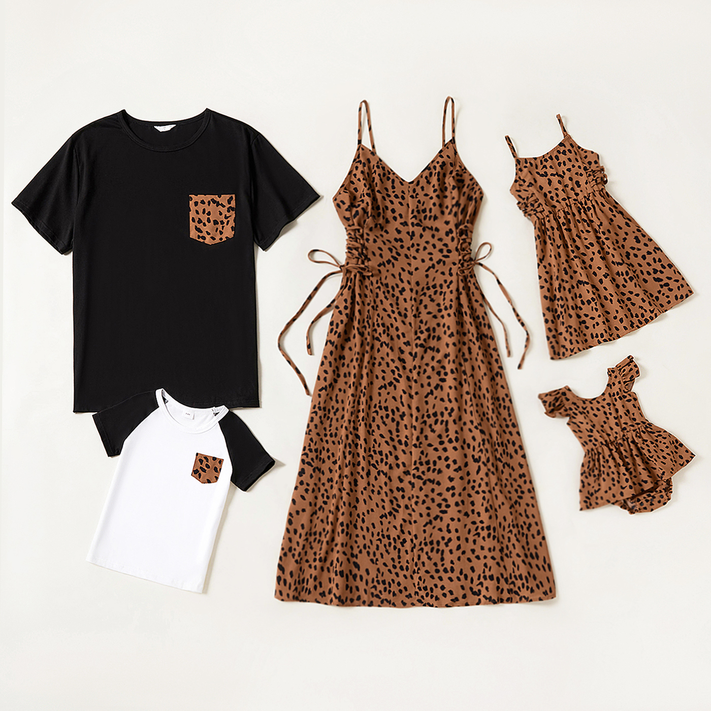 

Leopard Print Family Matching Sets(Spaghetti Strap Dresses and Short-sleeve T-shirts)