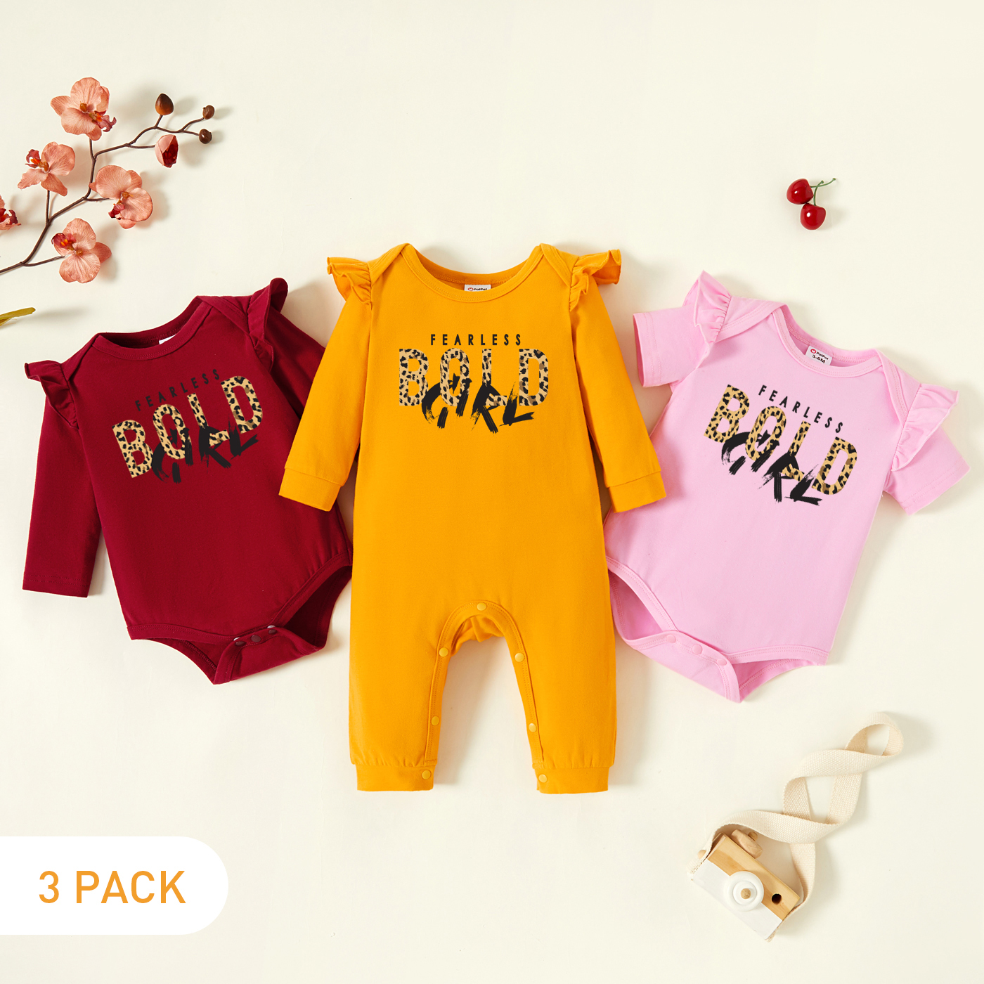 

3-Pack Baby Graphic Flutter-sleeve Romper and Jumpsuit Set