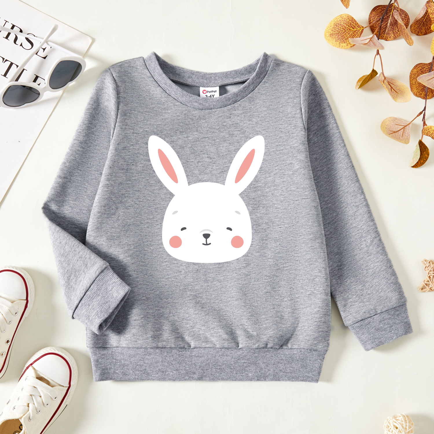 

Toddler Graphic Rabbit Print Long-sleeve Pullover