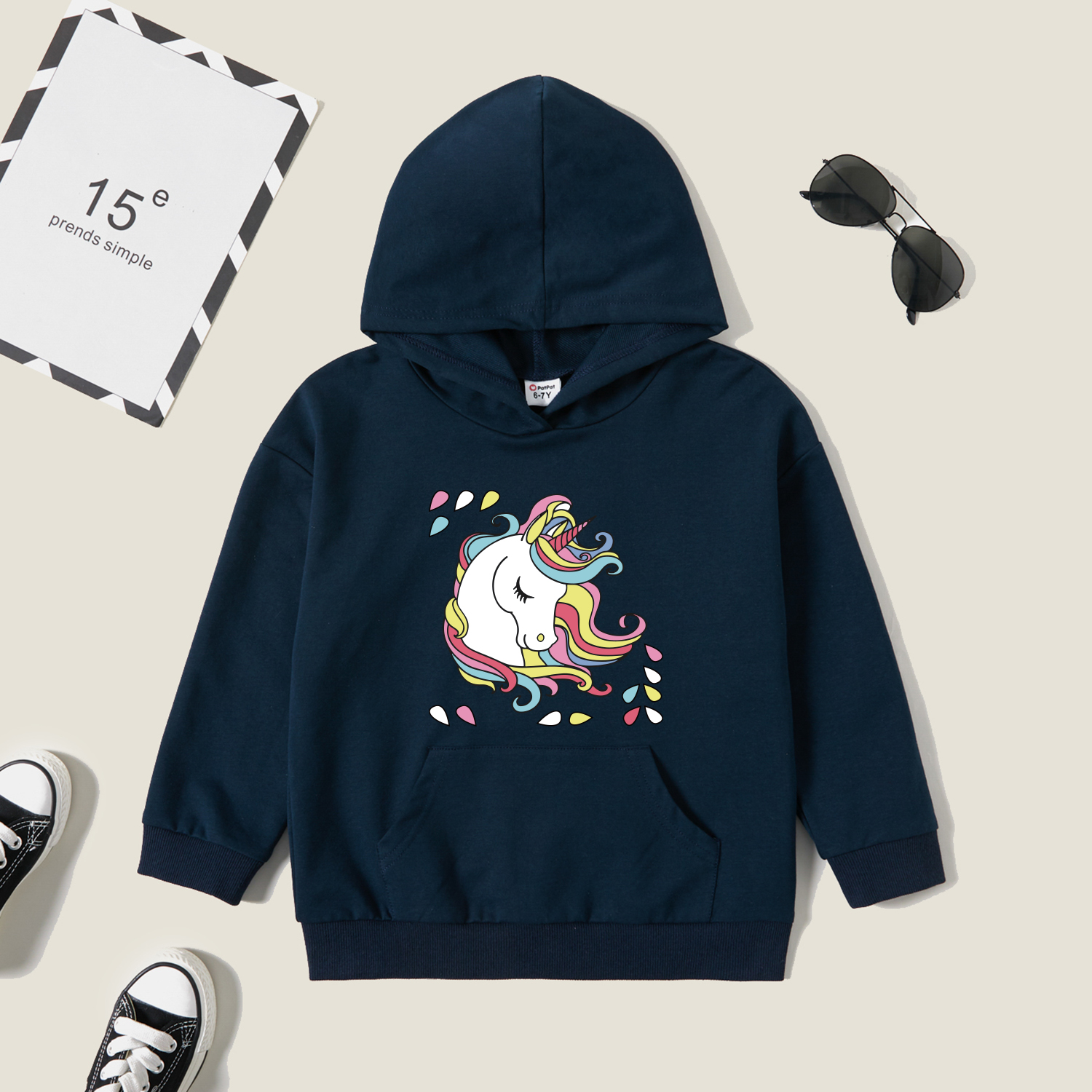 

Kid Girl Graphic Unicorn Print Long-sleeve Hooded Pullover