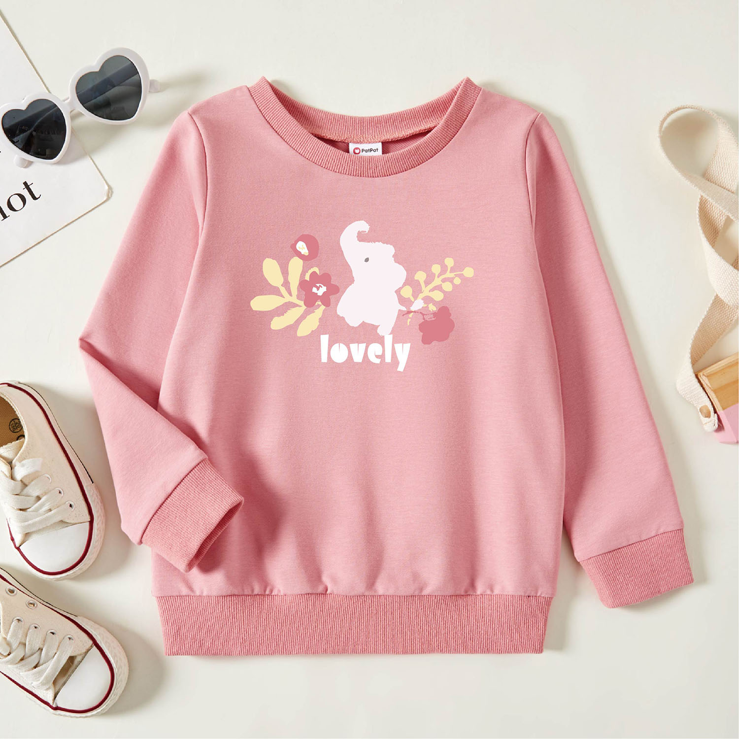 

Toddler Graphic Elephant and Floral and Letter Print Long-sleeve Pullover
