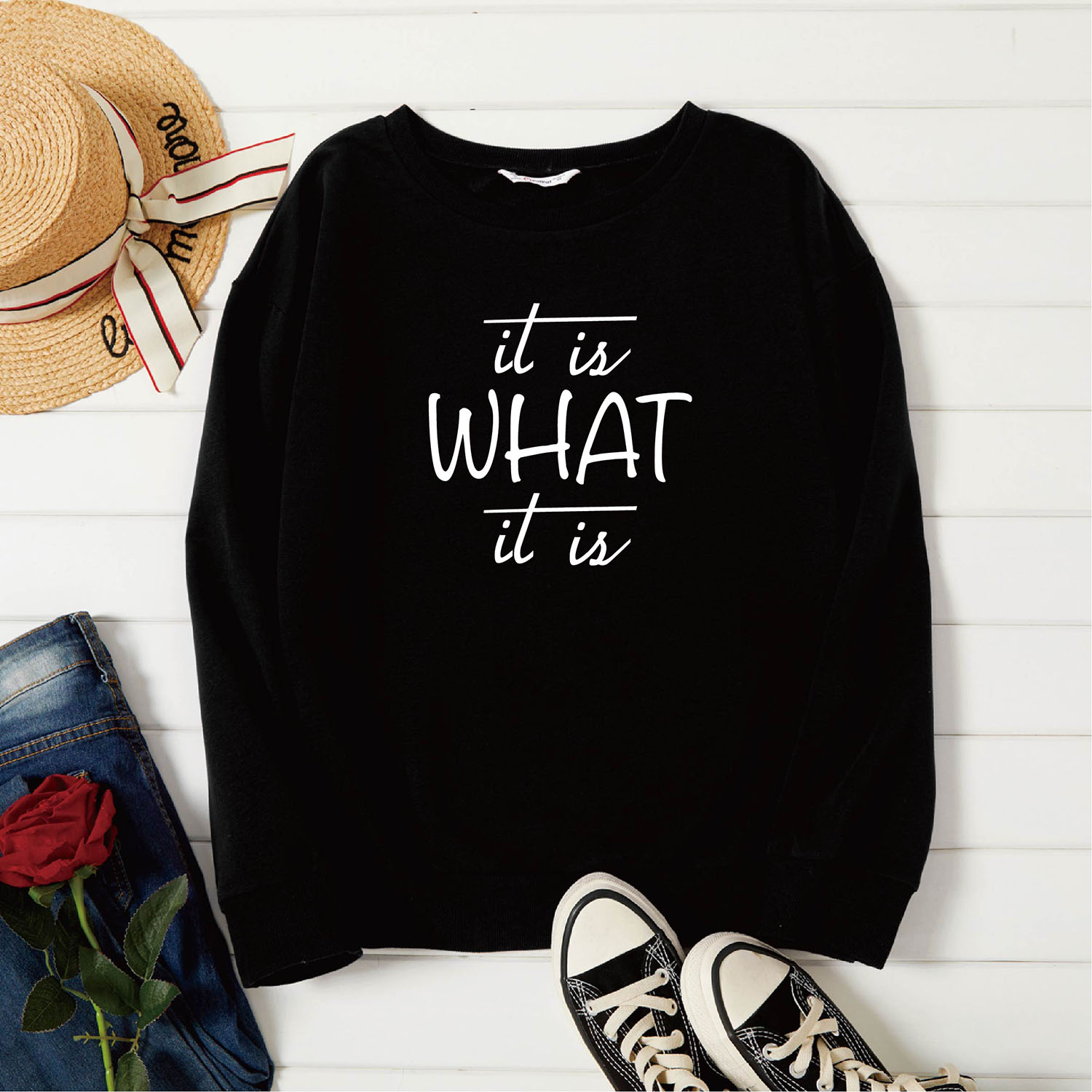 

Graphic Black Long-sleeve Pullover For Women