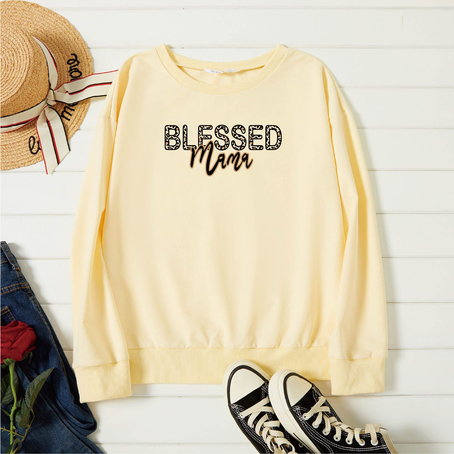 

Graphic Beige Long-sleeve Pullover For Women