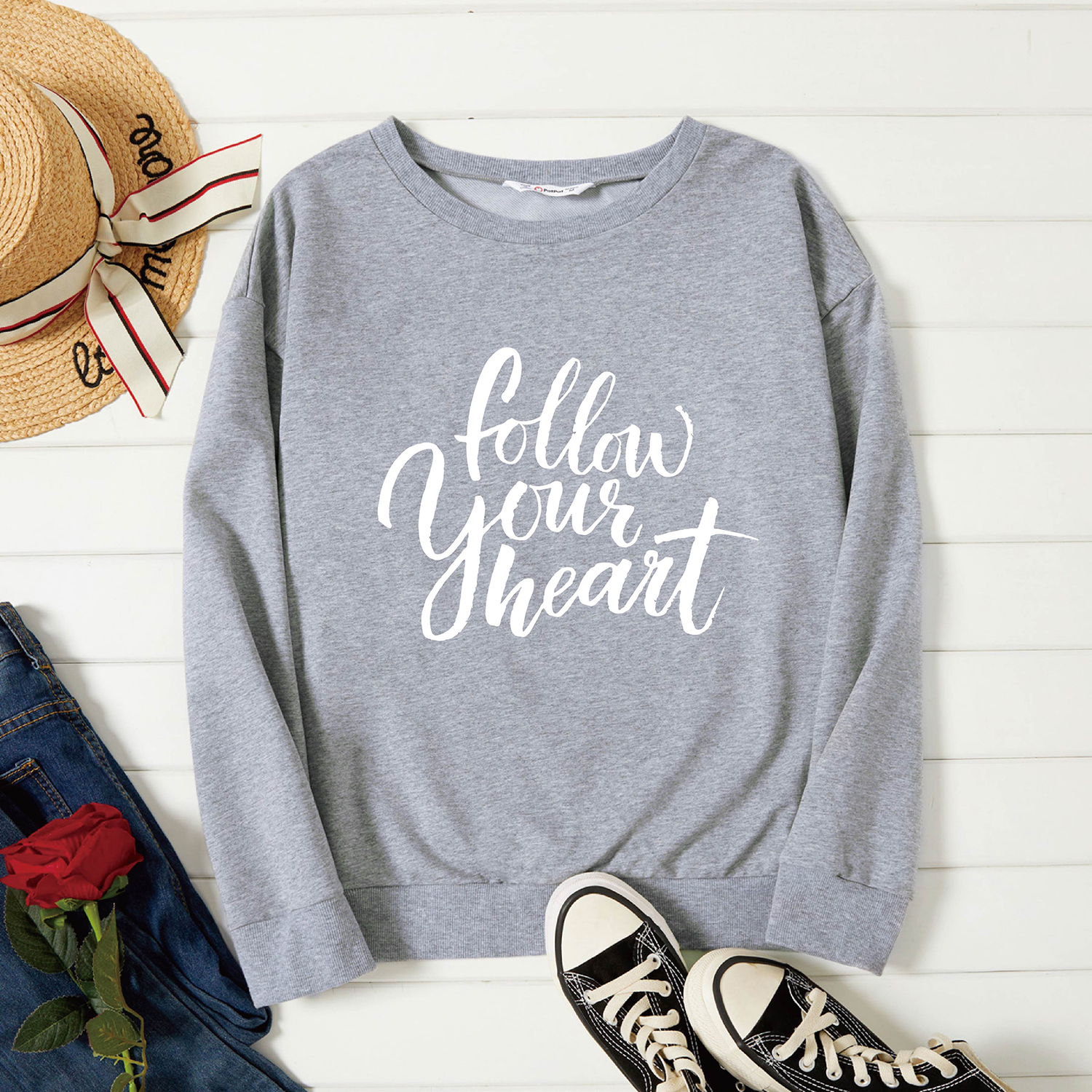 

Graphic Light gray Long-sleeve Pullover For Women