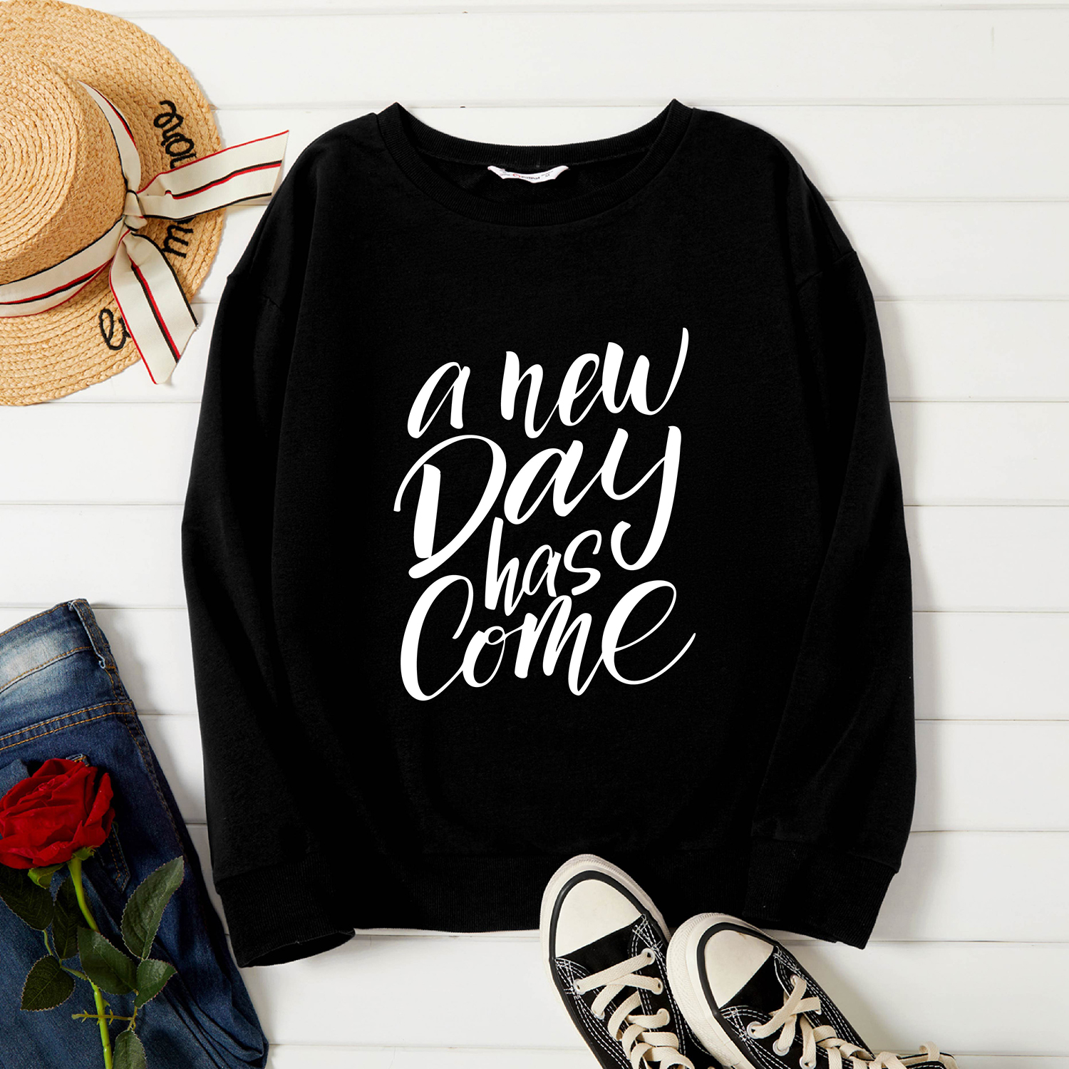 

Graphic Black Long-sleeve Pullover For Women