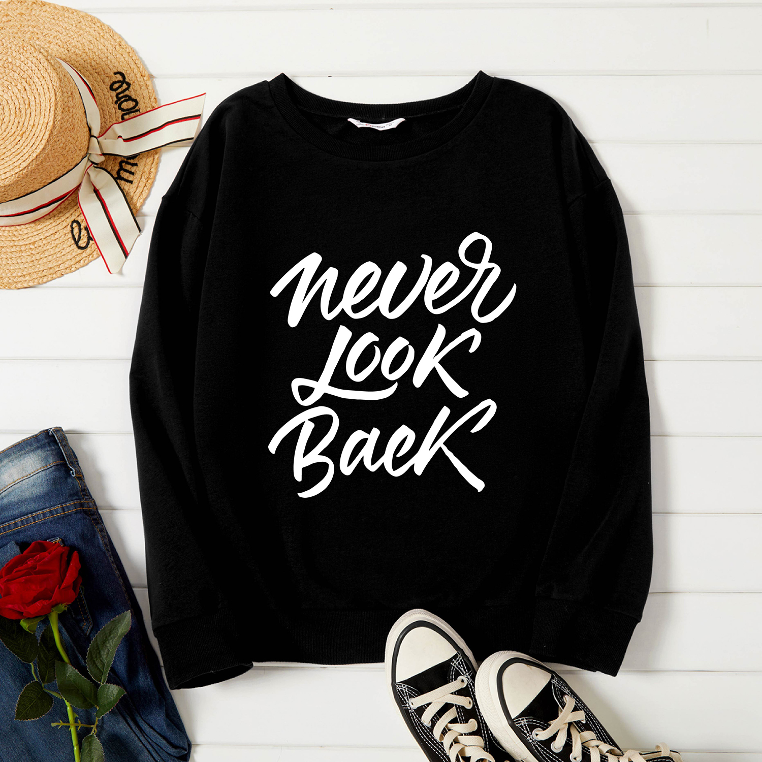 

Graphic Black Long-sleeve Pullover For Women