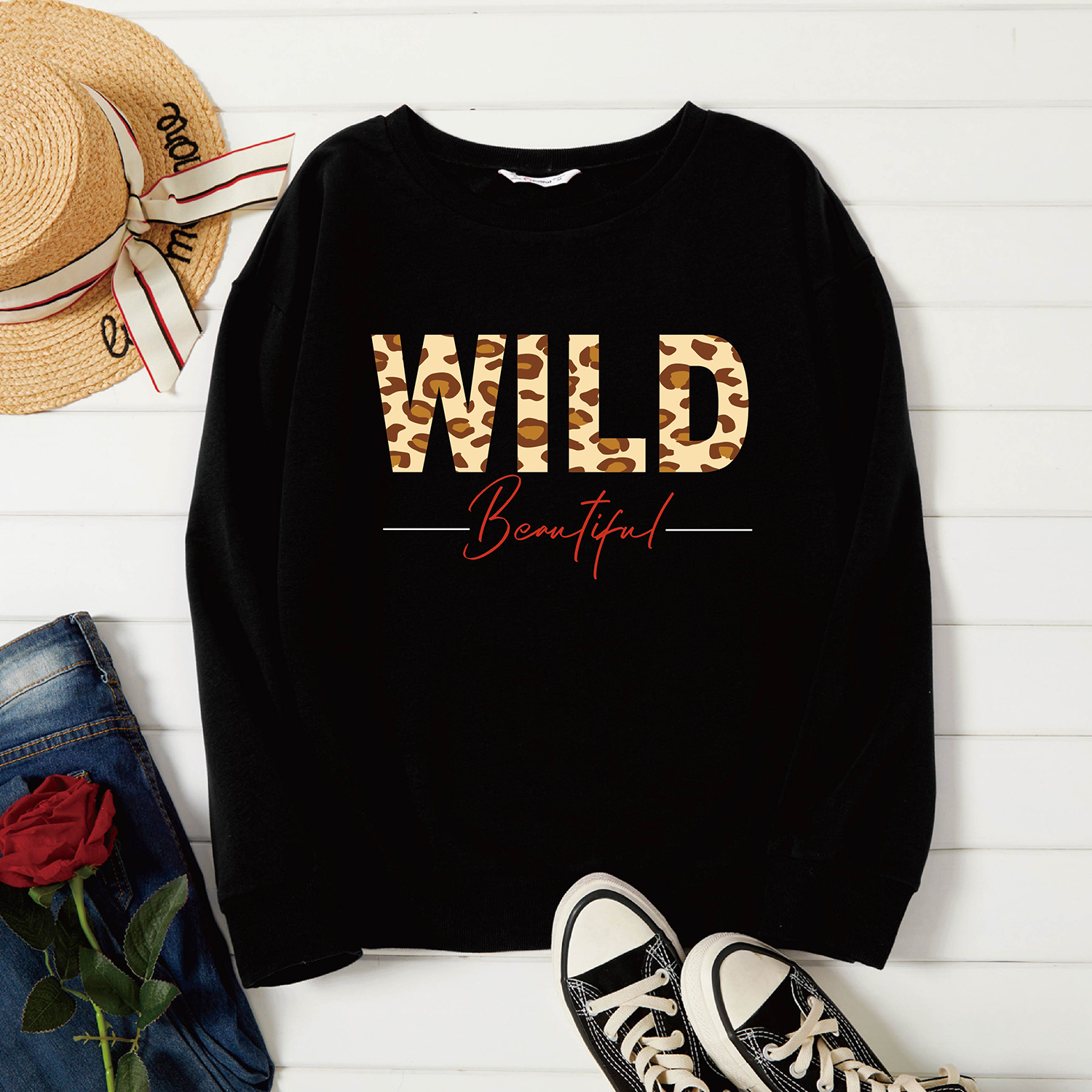 

Graphic Black Long-sleeve Pullover For Women