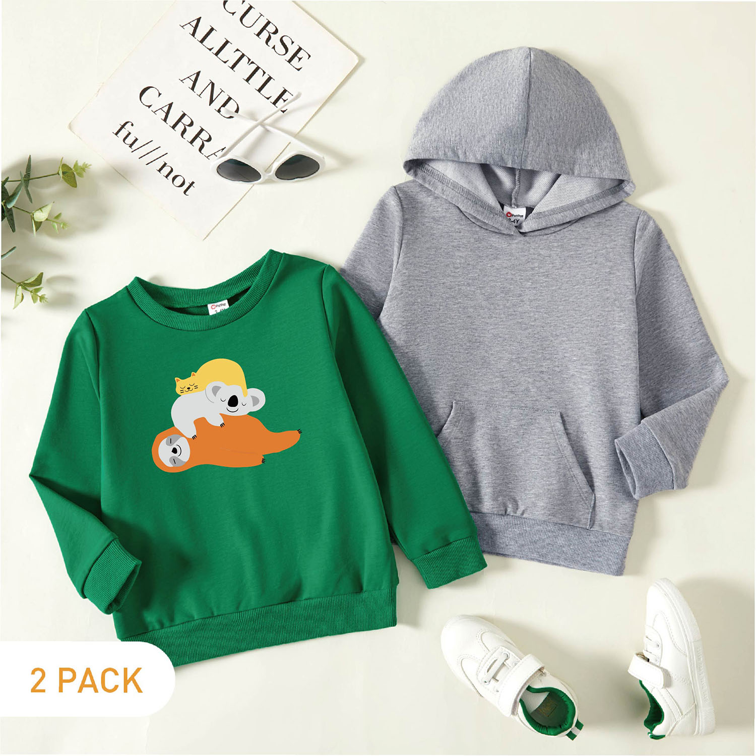 

2-Pack Toddler Graphic Animal Print Long-sleeve Pullover & Hooded Pullover Set