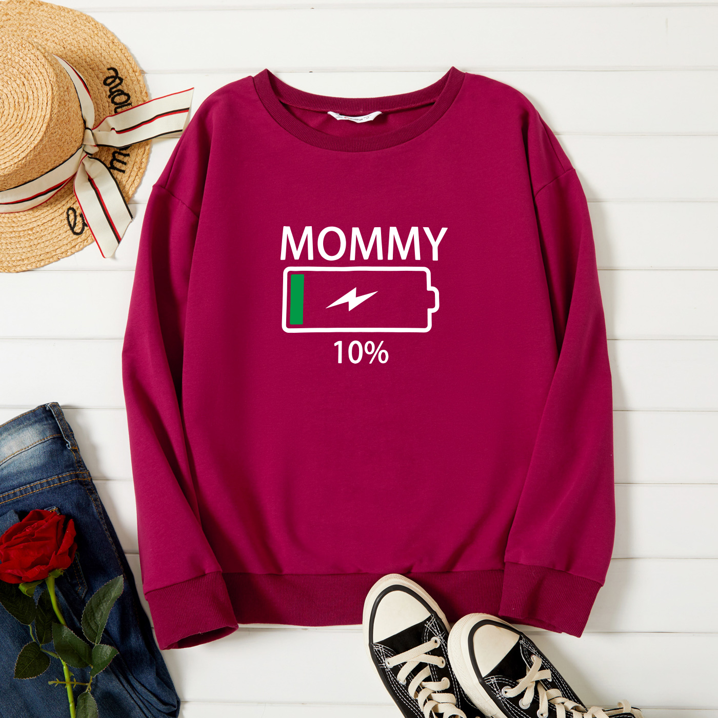 

Graphic Burgundy Long-sleeve Pullover For Women