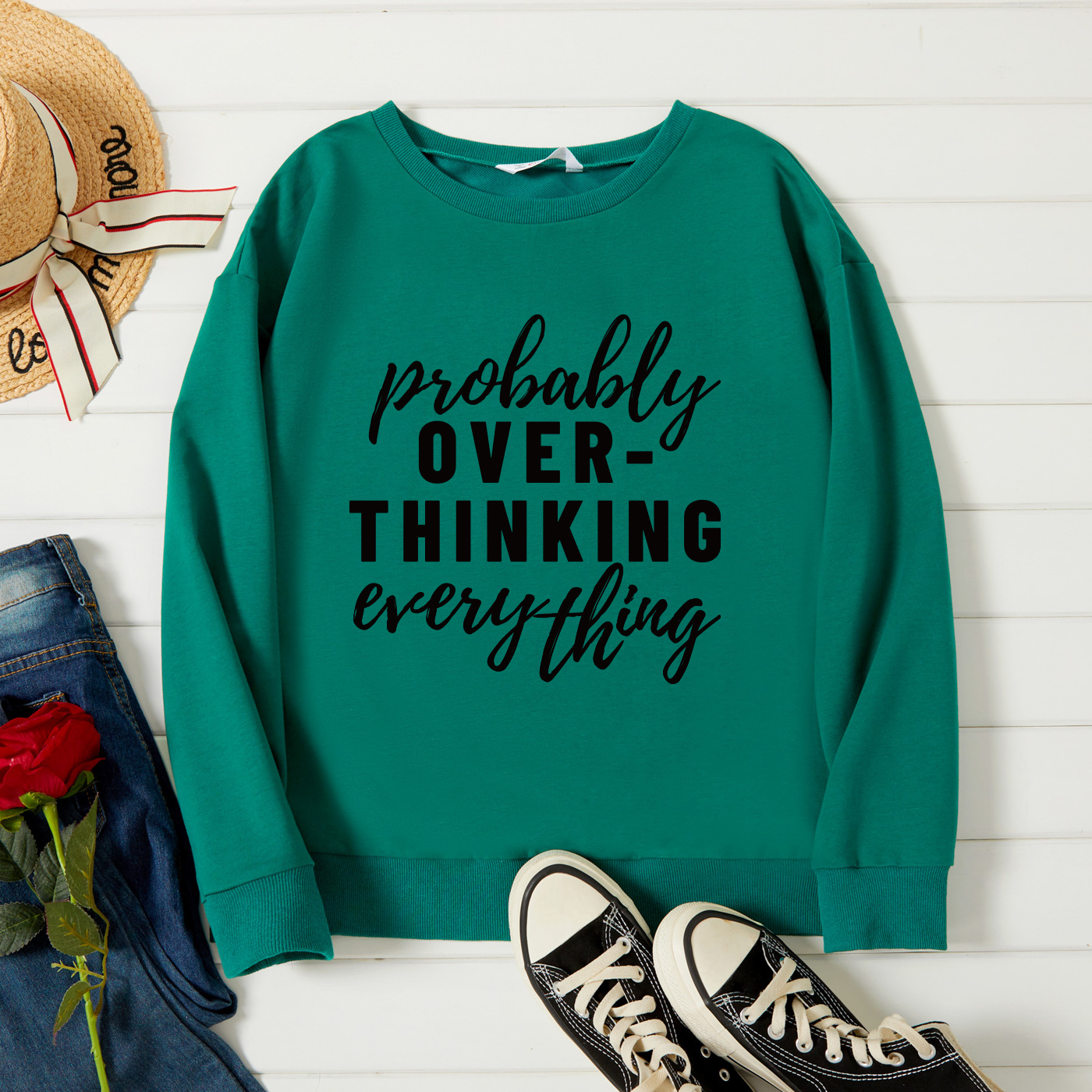 

Graphic Green Long-sleeve Pullover For Women