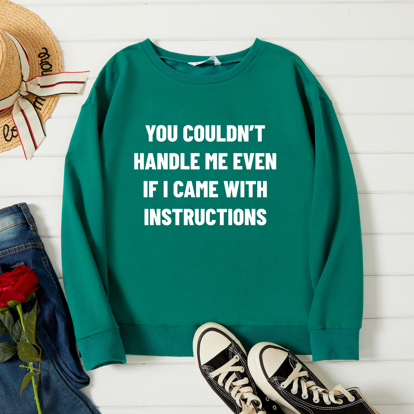 

Graphic Green Long-sleeve Pullover For Women
