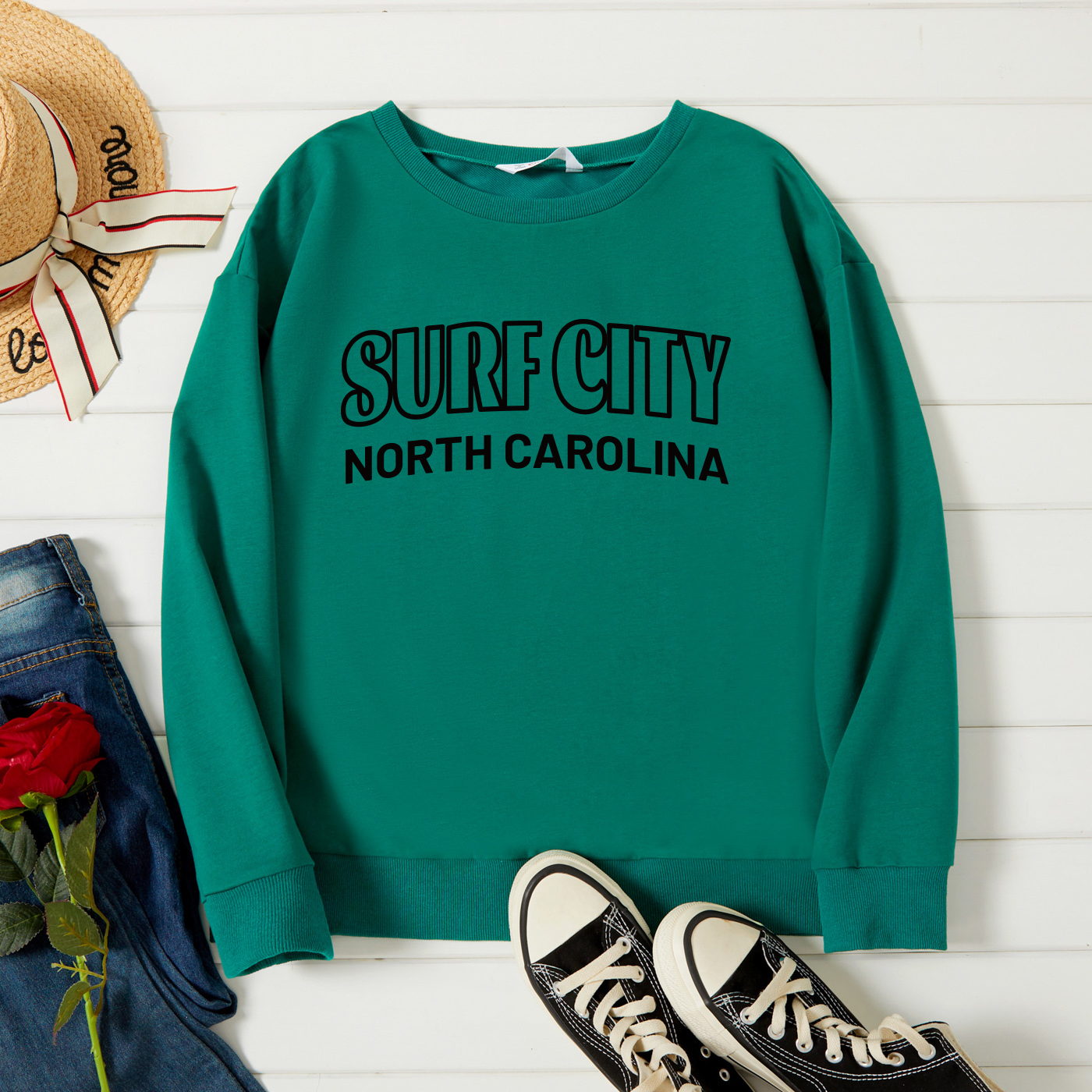 

Graphic Green Long-sleeve Pullover For Women