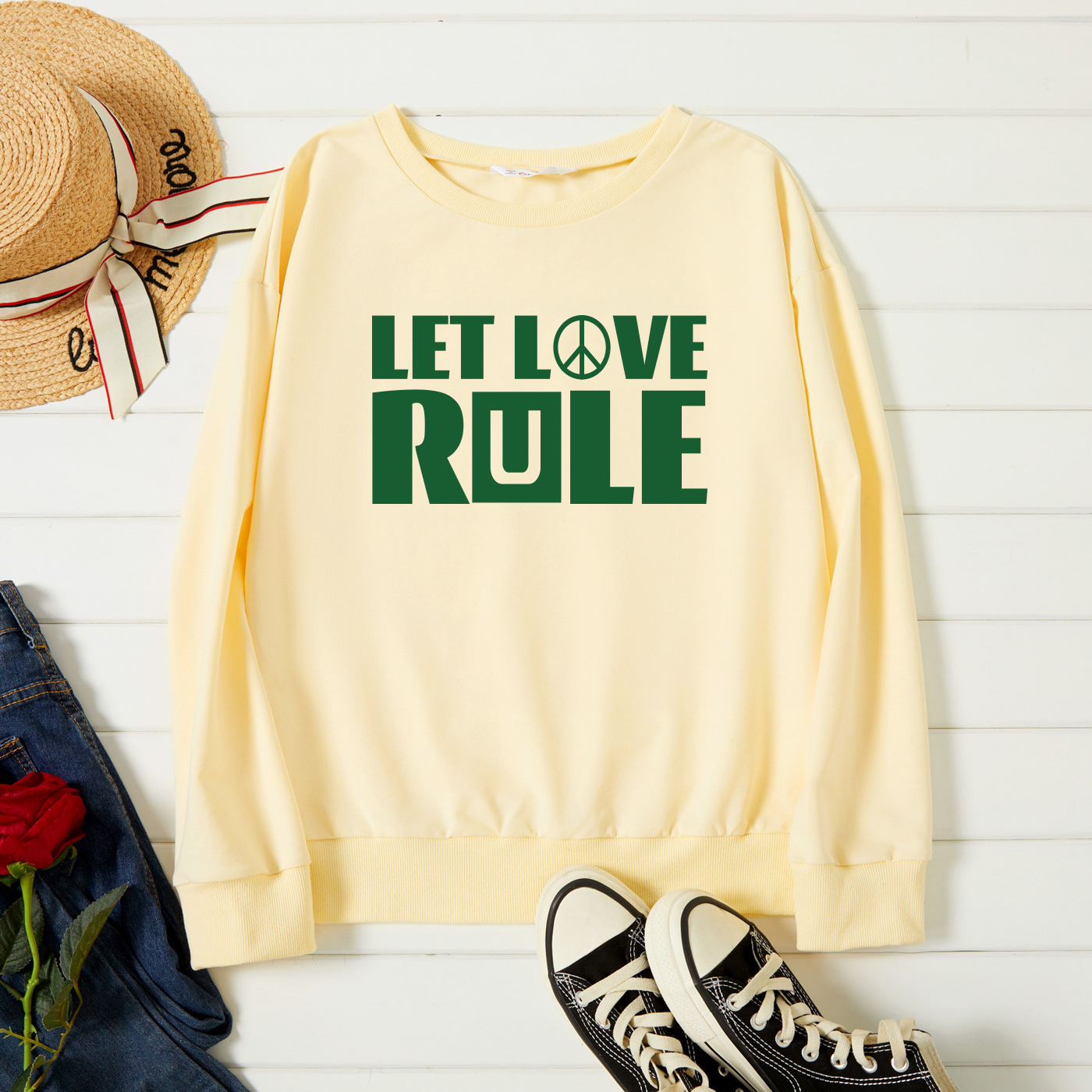 

Graphic Beige Long-sleeve Pullover For Women