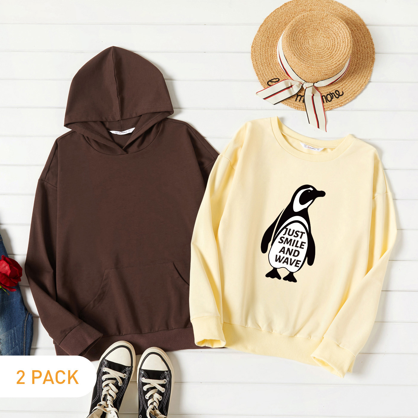 

2-Pack Graphic Long-sleeve Pullover For Women